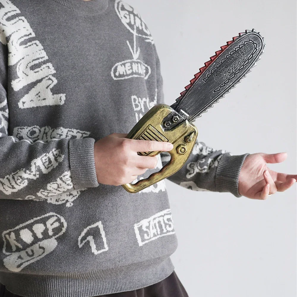 Realistic Fake Chainsaw Prop - Plastic Halloween Toy with Blood Effects, Creepy Prank Decor for Haunted House Parties