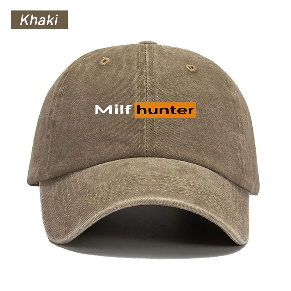 Vintage Washed Baseball Cap Milf Hunter Print Graphic Unisex Streetwear Casual Trucker Style Summer Cotton Dad Hat