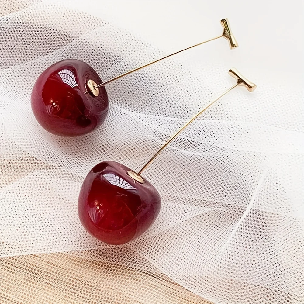 Boucles d'oreilles fruits lgantes cerise rouge 2 pices
