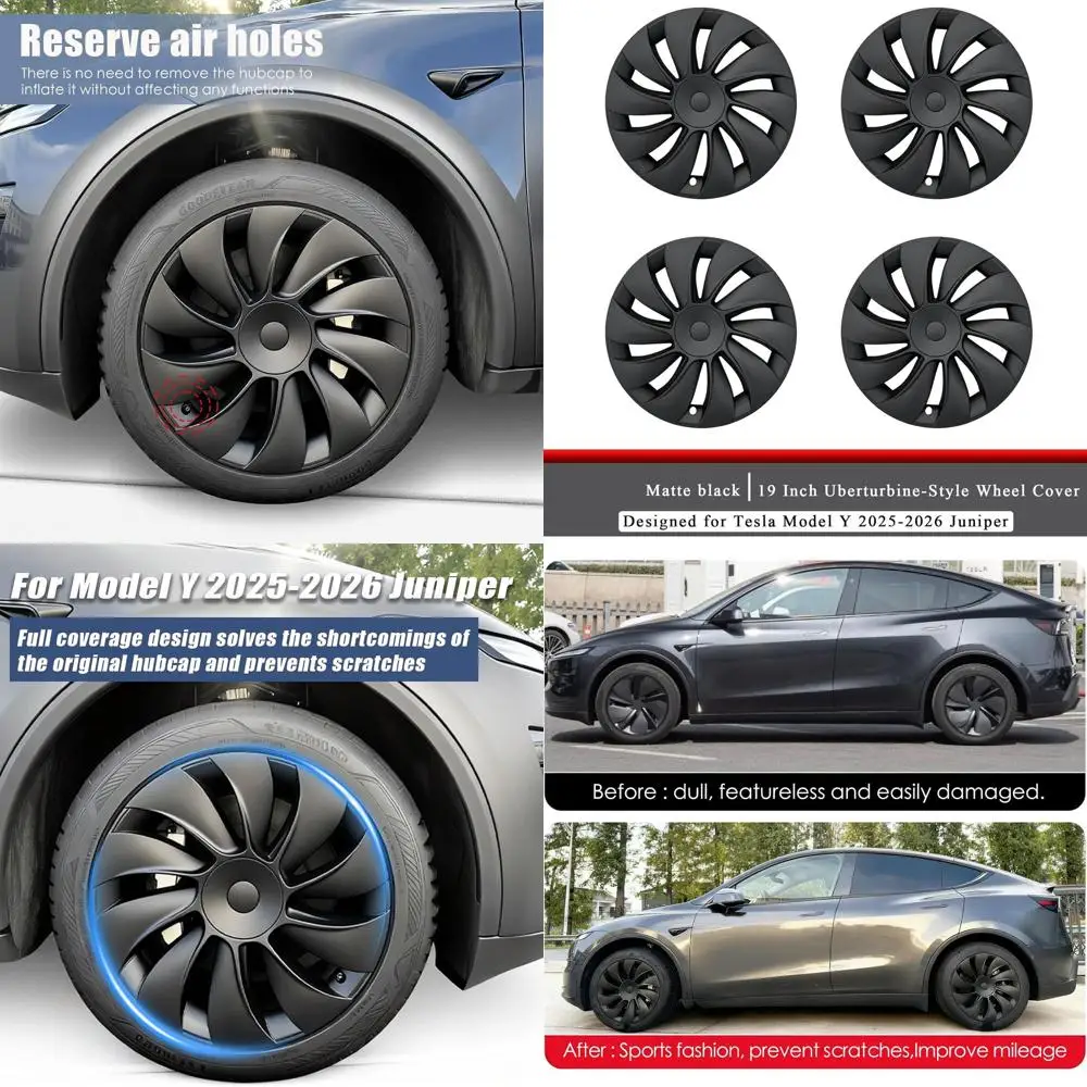 4PCS Hubcaps Fits for Tesla Model Y Juniper 2025-2026, Aerodynamic Design, Model Y Juniper Wheel Covers 19inch for 19" Crossflow