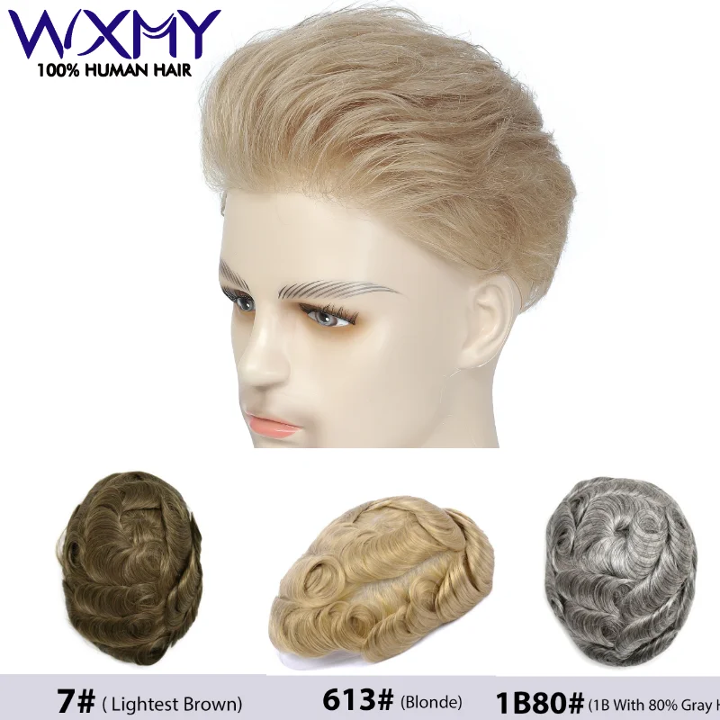 Toupee Hair Man Wig 0.08mm Skin Base Men Toupee Double Knots Male Hair Prosthesis 100% Natural Human Hair Male Wigs Systems