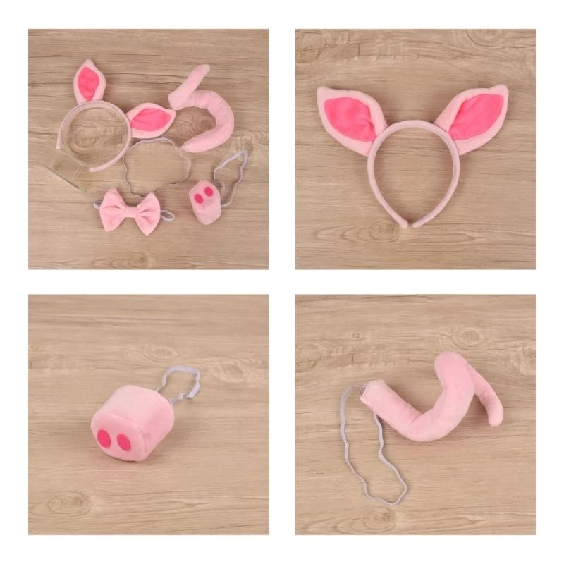 5ASD 1/4PCS Kids Animal Awank Costume مجموعة أذني خنزير وردي