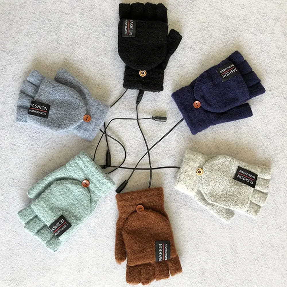 

New Winter USB Warmer Mitten Full&Half Finger Electric Heating Gloves Heated Gloves