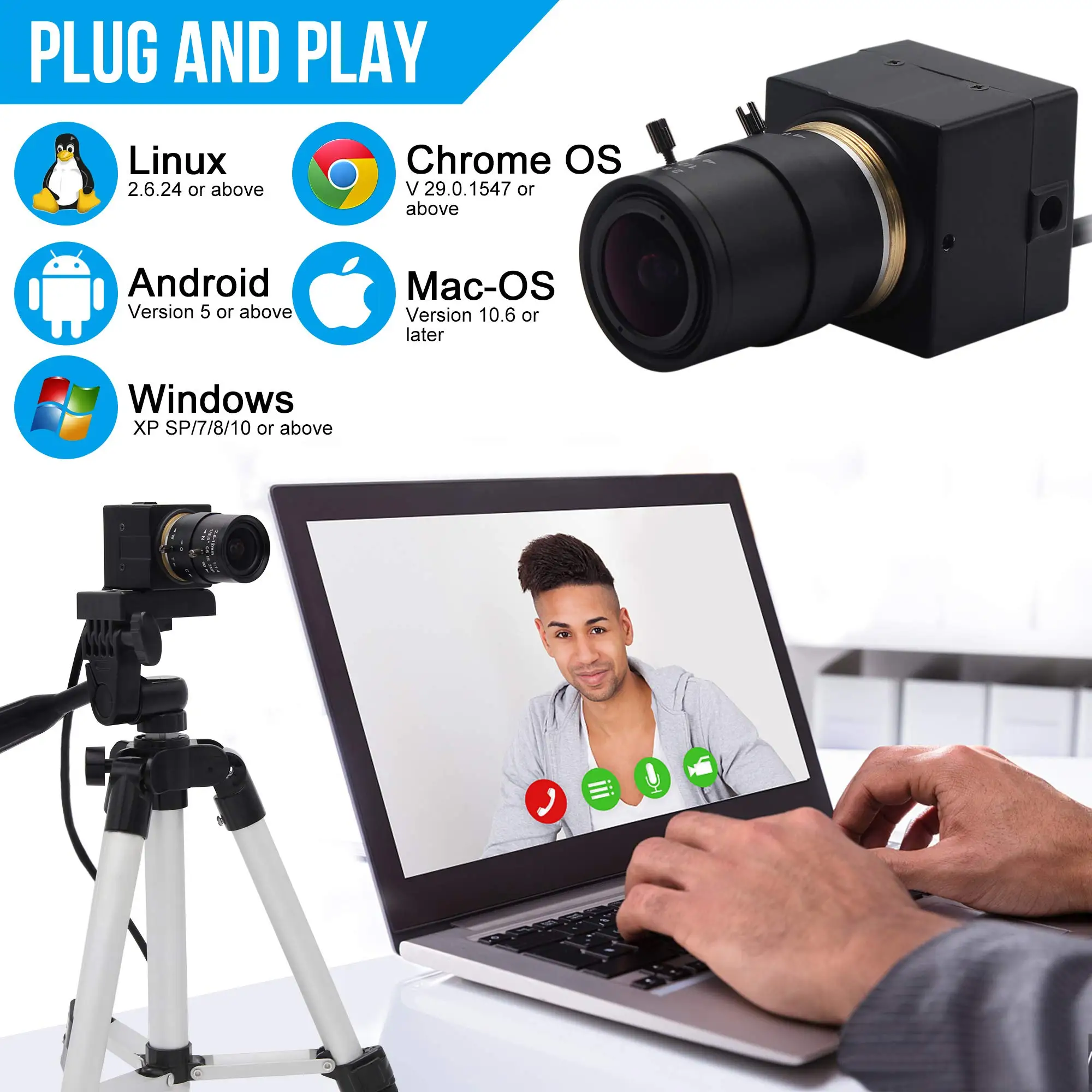 ELP 100fps USB-Webcam 2MP 1080P, 2,8-12 mm Varifokalobjektiv, Plug-and-Play, OpenCV-kompatibel für Videokonferenzen, Linux, Windows