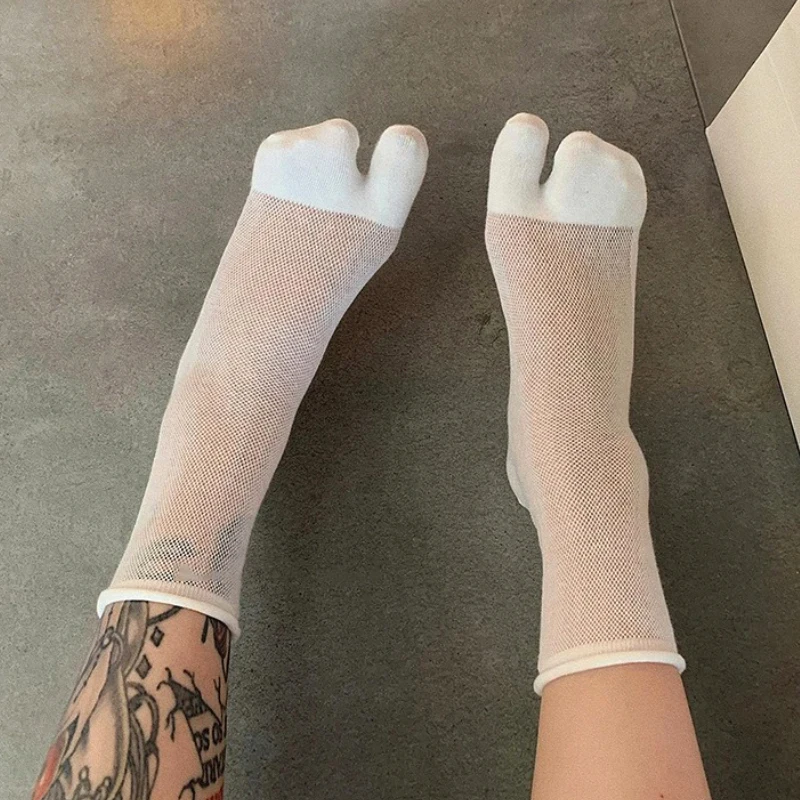 1Pair Solid Color Two Toe Socks Woman Girls Thin Mesh Breathable Socks Summer Soft Korean Japanese Harajuku Split Toe Sock