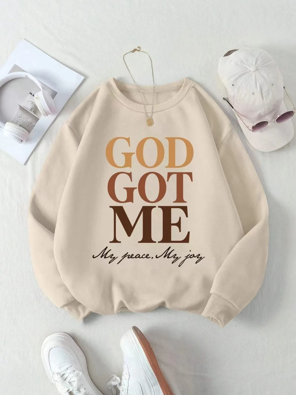 New Fashion Hot Sale Easter Female Sweater Funny God Got Me My Peace My Joy Slogan Women Sweatshirt Casual Voguish Girl Tops