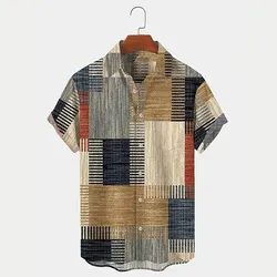 Chemise à carreaux à manches courtes pour hommes, motif à carreaux, revers rétro, conception de mode, conception de bouton confortable, imprimé de médicaments