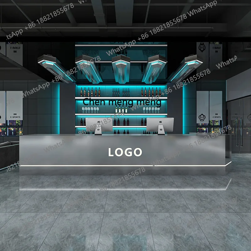 X Simple, corner stainless steel catering checkout page coffee shop, front desk, bar table