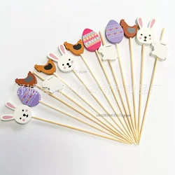 100pcs Easter Rabbit Bamboo Skewer Cocktail Picks Cupcake Topper Disposable Food Dessert Toothpicks Fruit Sticks Party Supplies