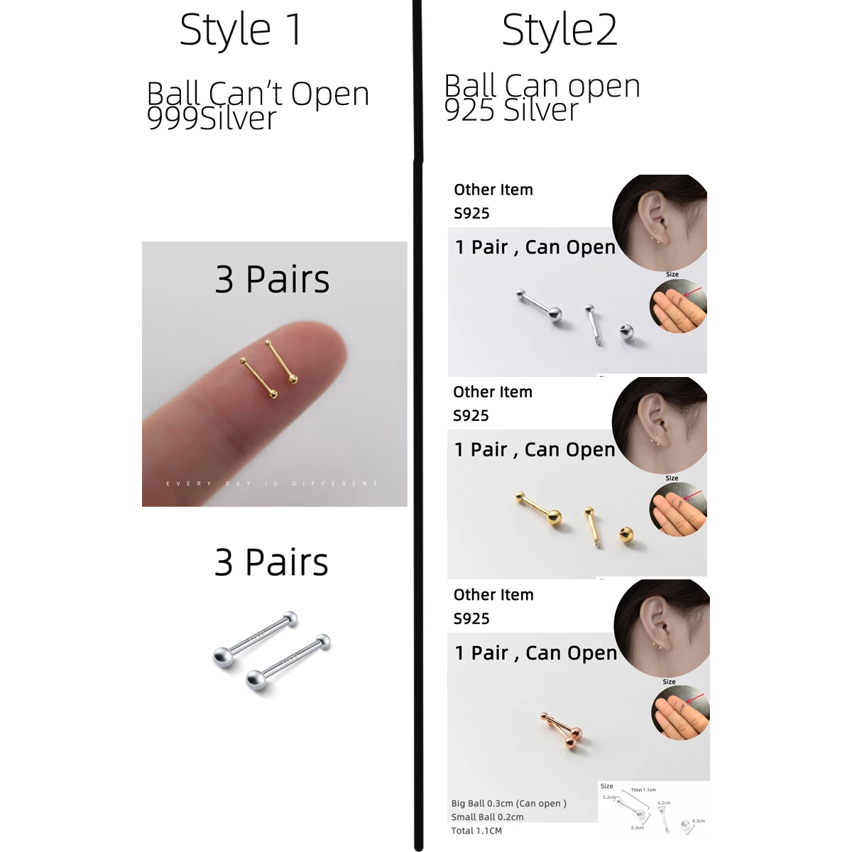 La Monada Mode Damen Ohrringe Silber 925 Halten Ohr Piercing 999 Silber Ohrringe Für Frauen Kugel Silber Ohrstecker Mädchen