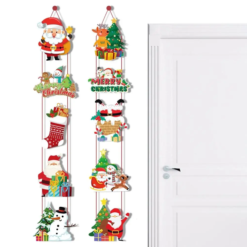 10pcs/set Santa Claus Door Hanging Banner Snowman Multi-scene Porch Door Banner Decorative Paper Merry Christmas Flag