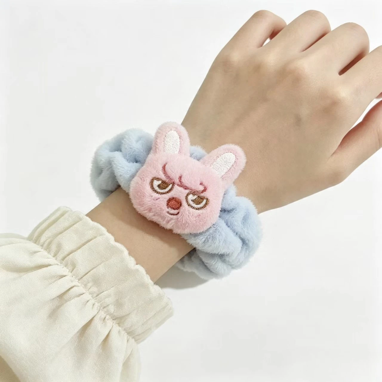Cute Cartoon Animal Plush Scrunchies, Soft Blue Velvet Hair Ties, Girls Sweet Hair Accessories Multiple Styles