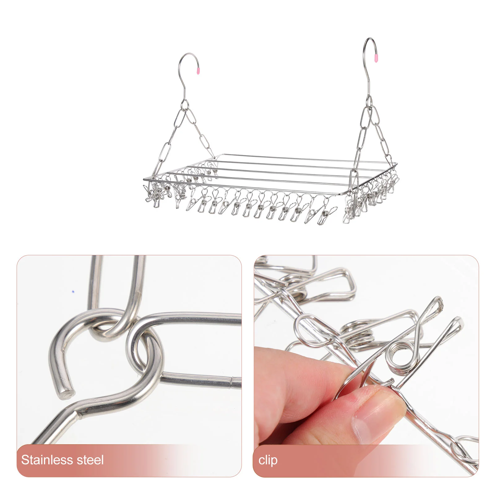 Premium Stainless Steel Sock Drying Rack Clothes Clip Hanger with 36 Clips Sturdy and Versatile Sock Hanger for Home Laundry