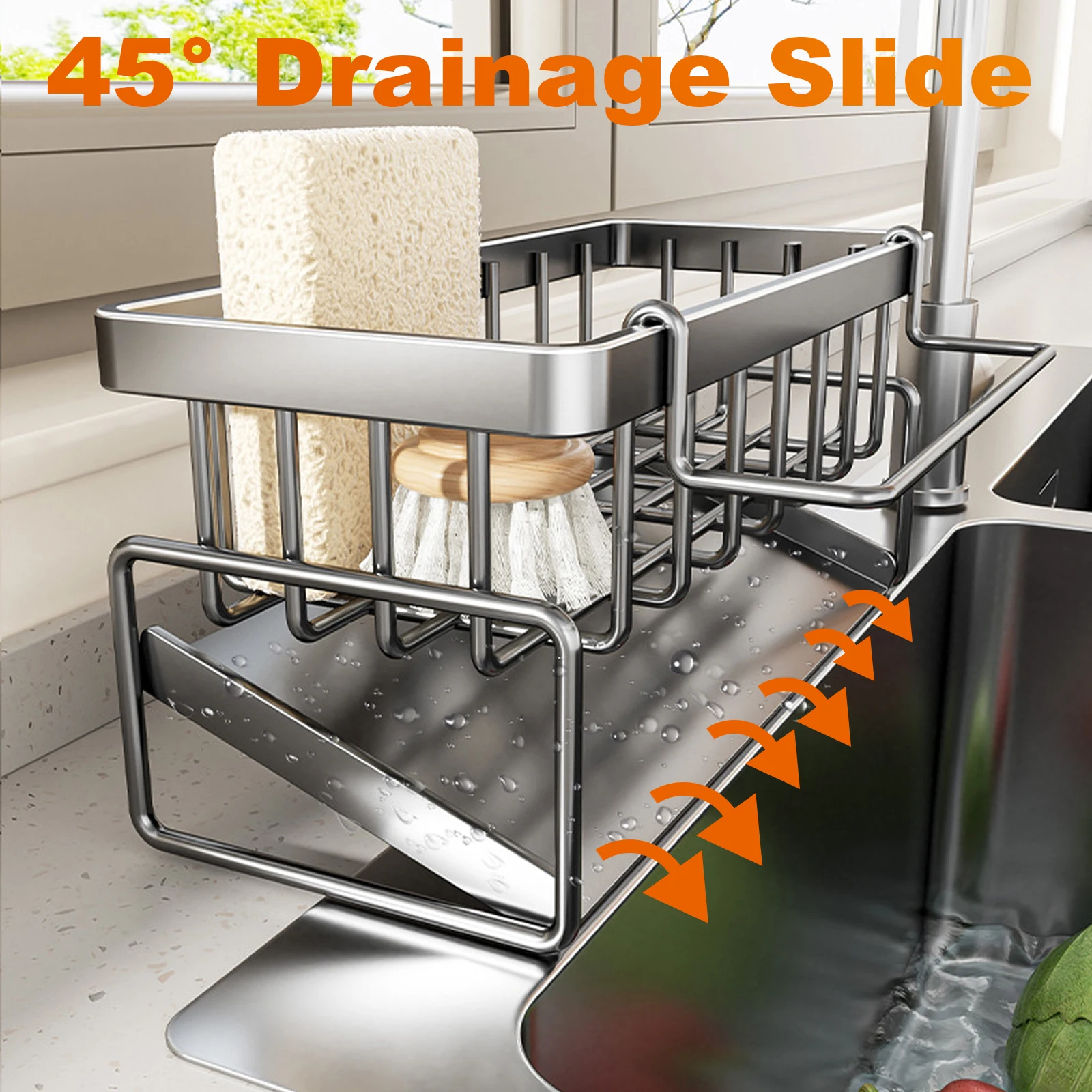 

Kitchen Sink Organizer Spice Storage Shelf with Drainage Tap-Mounted Shelf Home Kitchen Accessories