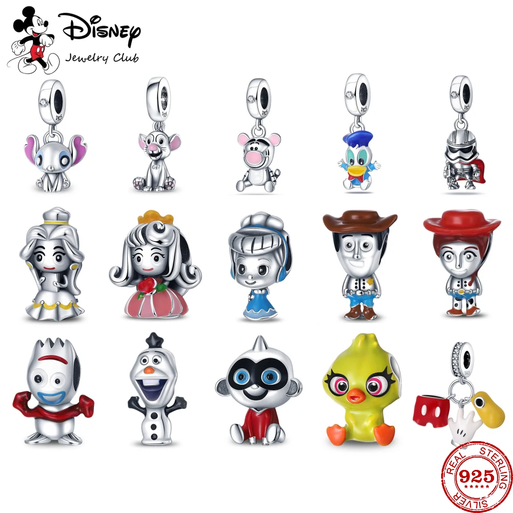 

Hot Sale Miniso Disney 925 Silver Charm Fit Original Princess Stitch Olaf Mickey Donald Duck Tigger Bracelet Trinkets Charm Bead