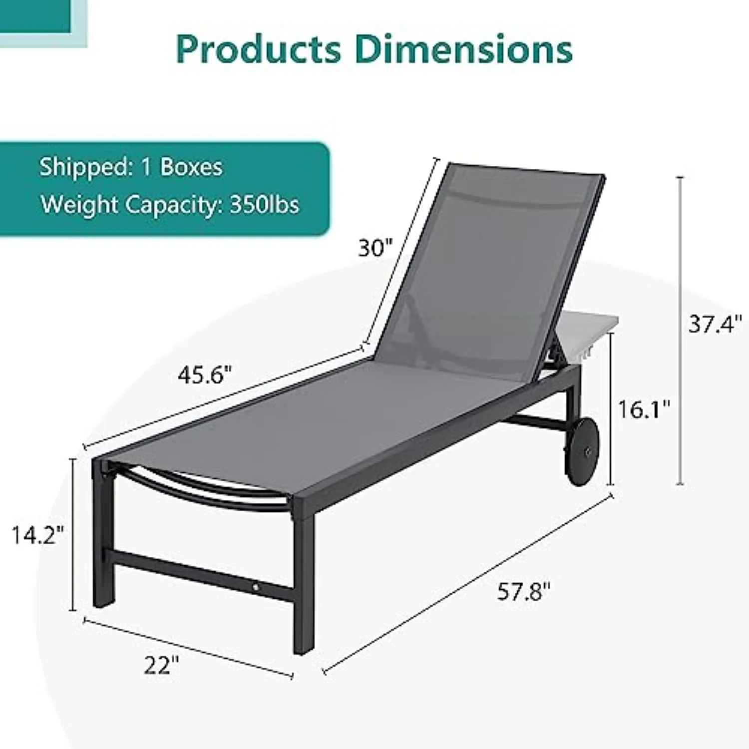 Patio Chaise Lounge Outdoor Set of 2, Pool Lounge Chairs for Outside w/5-Position Adjustable Backrest & All Weather