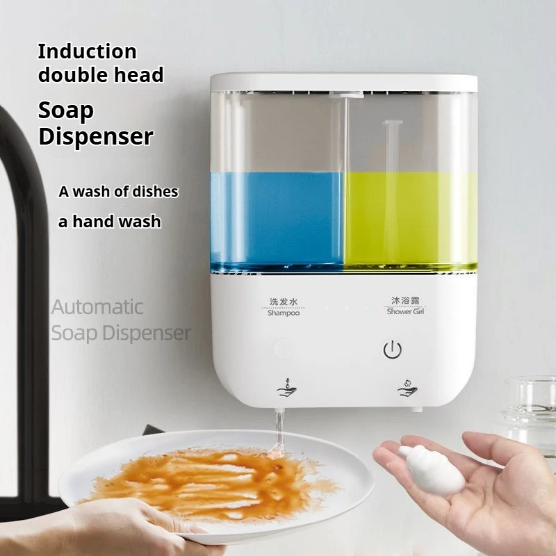 

Dual Head Automatic Soap Dispenser Wall Liquid Mounted For Shampoo/Shower Gel/Dish Soap Liquid Soap Dispenser Smart Bathroom