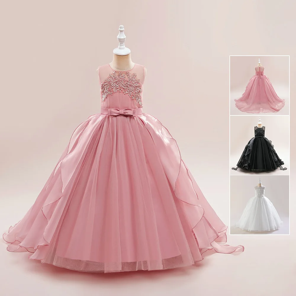 Tiered Ball Gown Baby Girl Birthday Party Christmas Dresses Children Girl Party Gown Sequined  LongDress