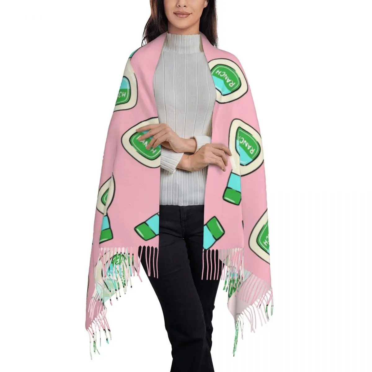 Ranch - Salad Dressing Bottle (pink) Scarf Tassel Scarves Women Soft Warm Shawls and Wraps Long Fall Winter Shawl Wrap