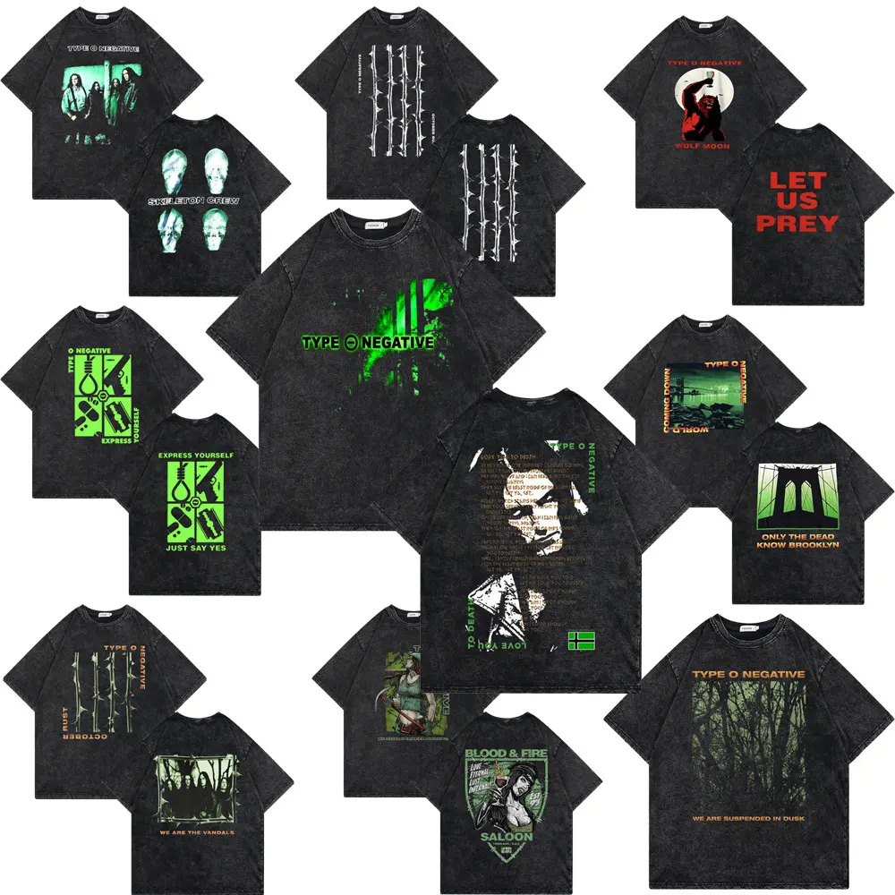 

Washed Vintage Rock Band Type O Negative Essential Print T-shirts Men's Gothic Retro Oversized Tshirt Men Women Casual T Shirts