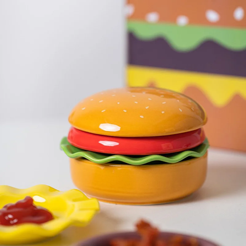 

Керамические миски HamBurgers, креативное блюдце, цвета дофамина, тарелка Dim Sum, посуда, подарки, украшение стола, кухонные аксессуары