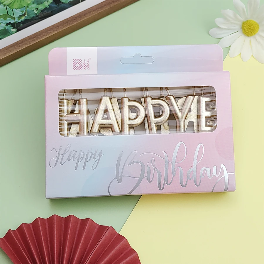 Party Goldene Englische Buchstaben Alles Gute zum Geburtstag Kleine Kerze Kuchen Bunte Buchstaben Geburtstagskerzen Kinder Erwachsene Party Brief – Detail 9
