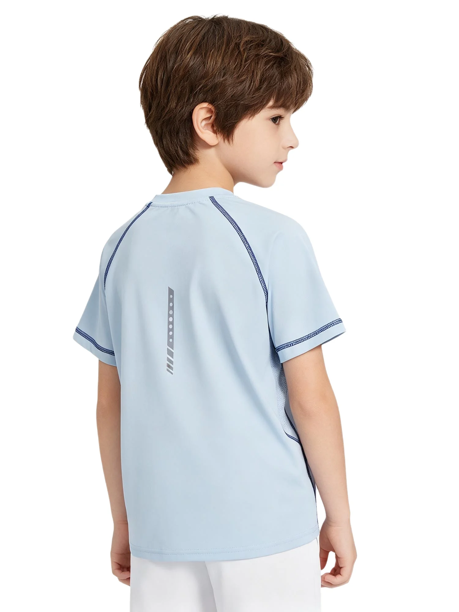 T-shirt per bambini e ragazzi per sport all'aria aperta, ad asciugatura rapida, girocollo, manica corta, con finiture a contrasto, traspirante per attività sportive all'aria aperta