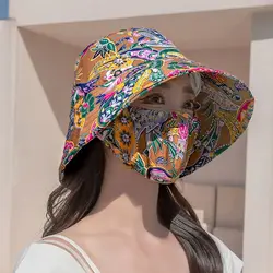 New Dust Mask Hat Unisex Flower Fisherman Hat Outdoor Protect Neck Anti-uv Sunscreen Hat Tea Picking Cap With Mask