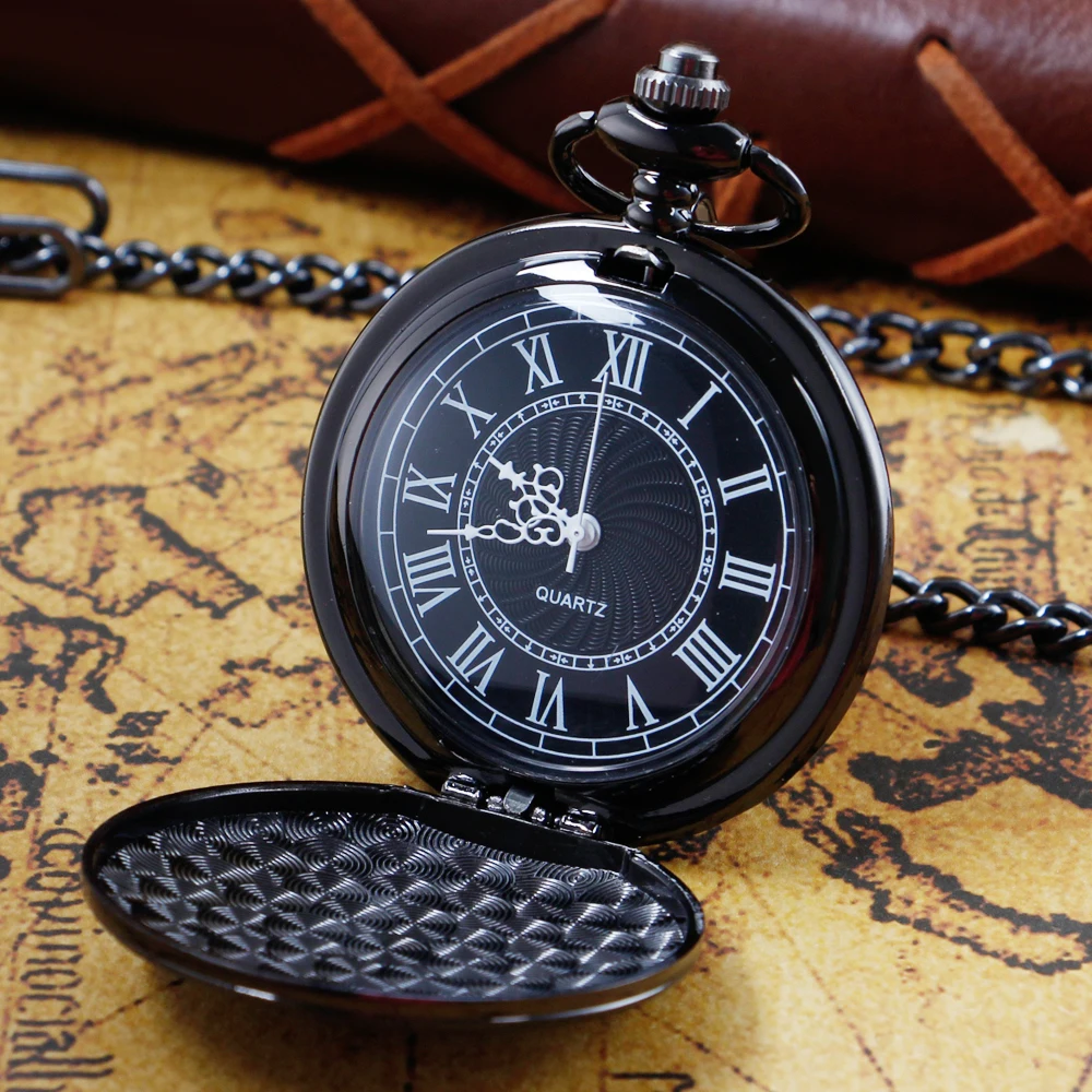 Black/Brown/Silver Minimalist Quartz Pocket Watch Collection Vintage Charm Pocket FOB Watch Souvenir