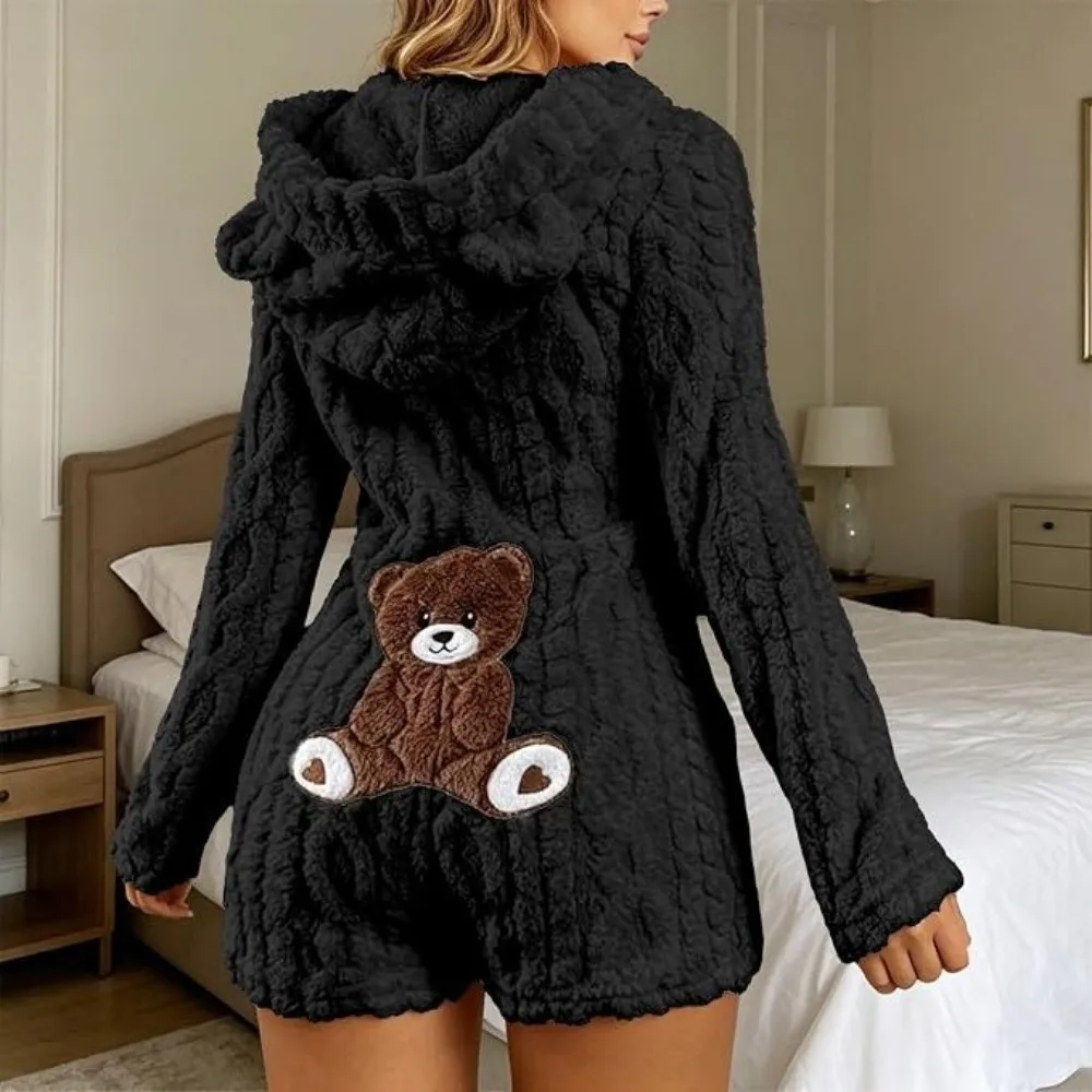 Cozy Hooded Jumpsuit Romper Nightwear Bear Ear Long Sleeve Romper Pajamas Warm Women's Home Clothing Home Loungewear