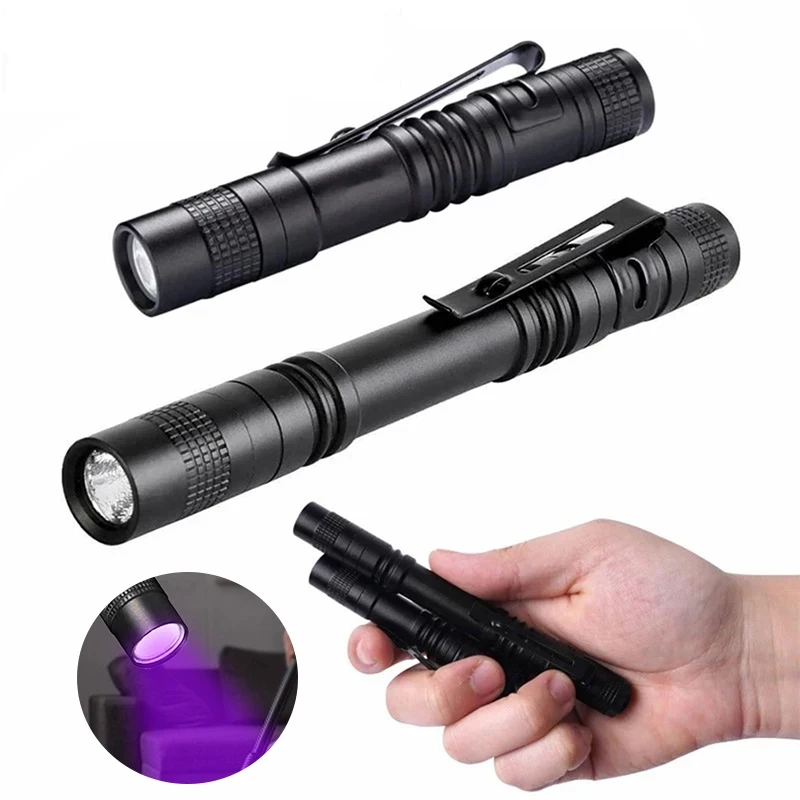 UV Flashlight 395nm Ultraviolet Torch With Pen Clip Portable AAA Batteries Used Violet Light Pet Urine Scorpion Detector UV Lamp