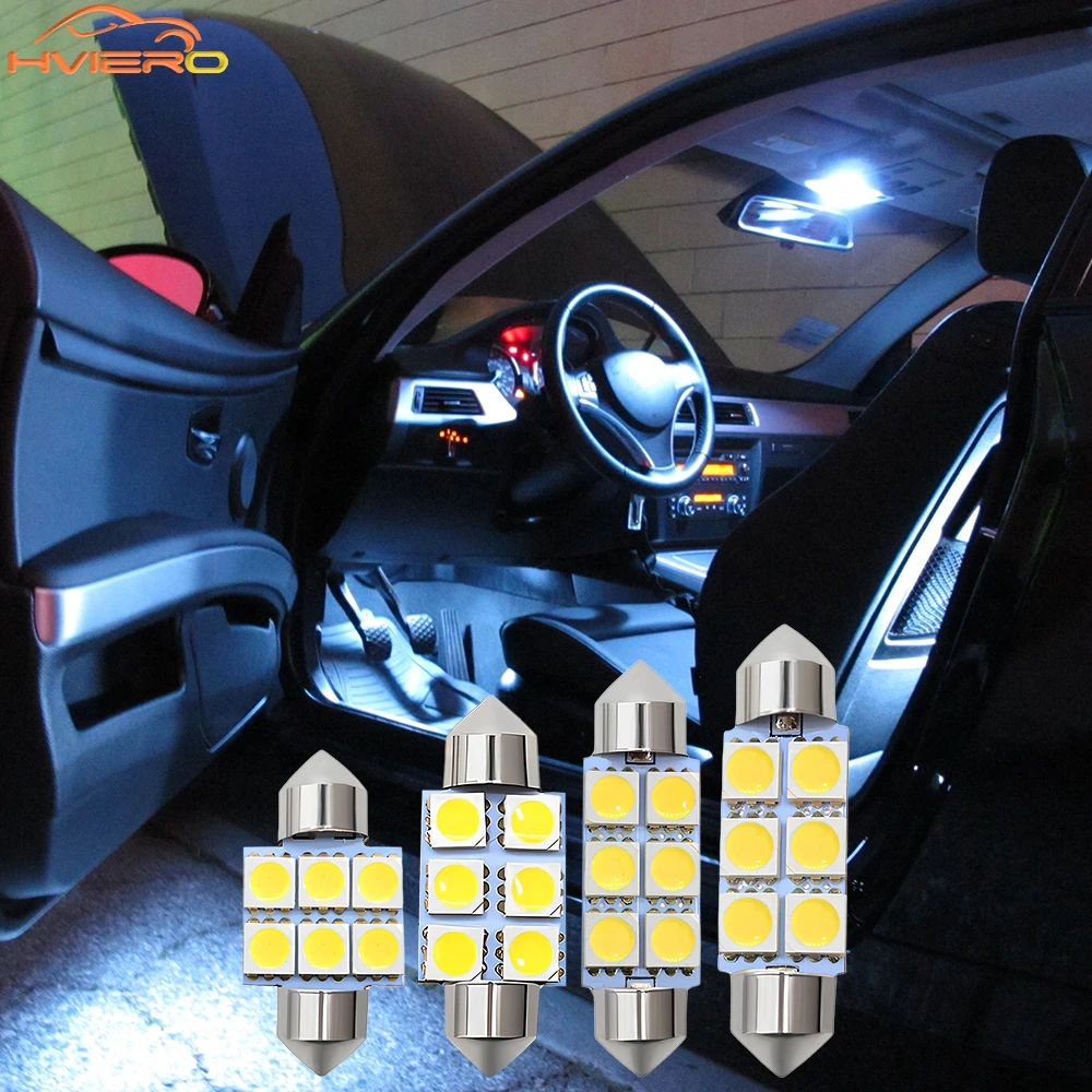 

1/2/4/10pcs C5W C10w 5050 6SMD White Car Interior Festoon Dome Light Trunk Parking Lamp Auto Led 31/36/39/41mm Reading Door Bulb