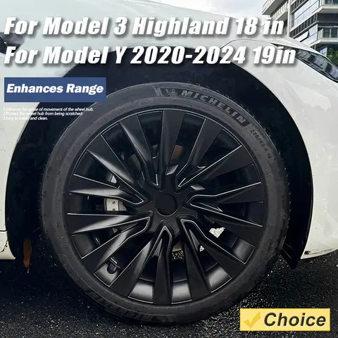 새로운 Tesla Model 3 하이랜드 모델 y 2020-2024 용 4PCS HubCap 18/19 인치 성능 휠 캡 풀 림 커버 액세서리 2023