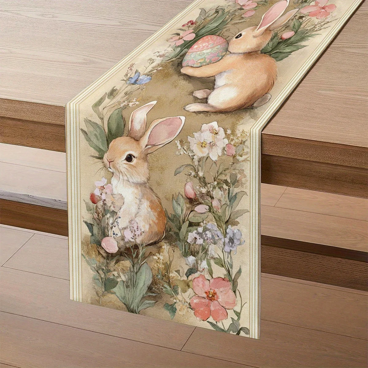 VIKAMA Frühlings-Häschen Blumen-Tischdecke Osterhasen-Design Ölbeständig & Pflegeleicht Küchen- & Esstisch-Dekoration