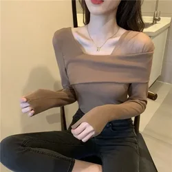 With Sleeves Tops Woman Polyester Long Sleeve T Shirt for Women Square Neck Korean Reviews Many Clothes Trending Clothing Cheap