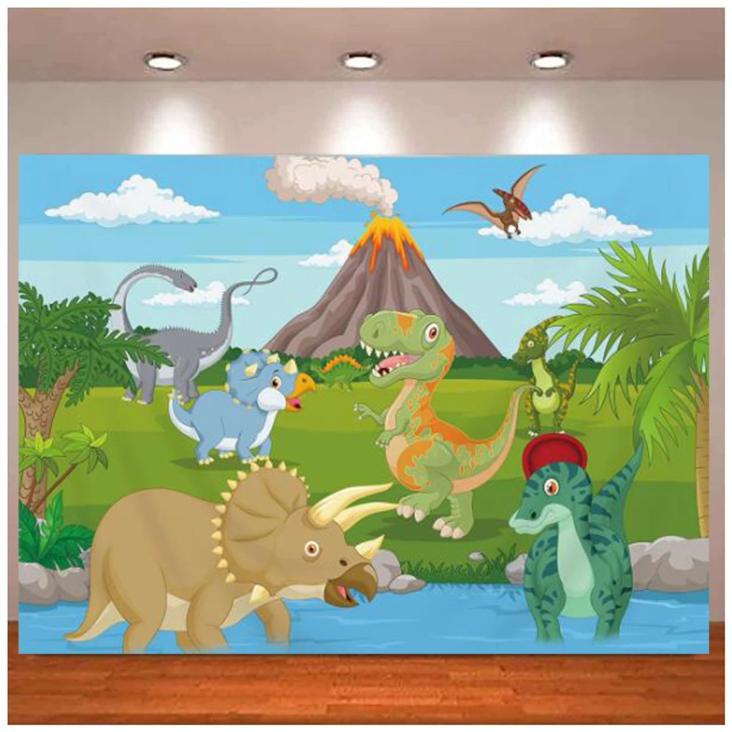 

Cartoon Dinosaur Photography Backdrop For Boys Kids Cute Dino Animals Wildlife Volcano Birthday Party Background Baby Shower