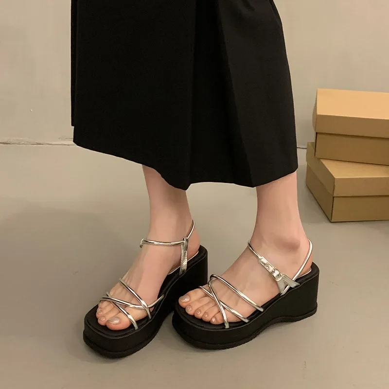 Brand Women Summer Chunky Adjustable Buckle Strap Shoes Wedge High Heel Comfy Peep Toe Sandals Thick Sole Platform Sandalias