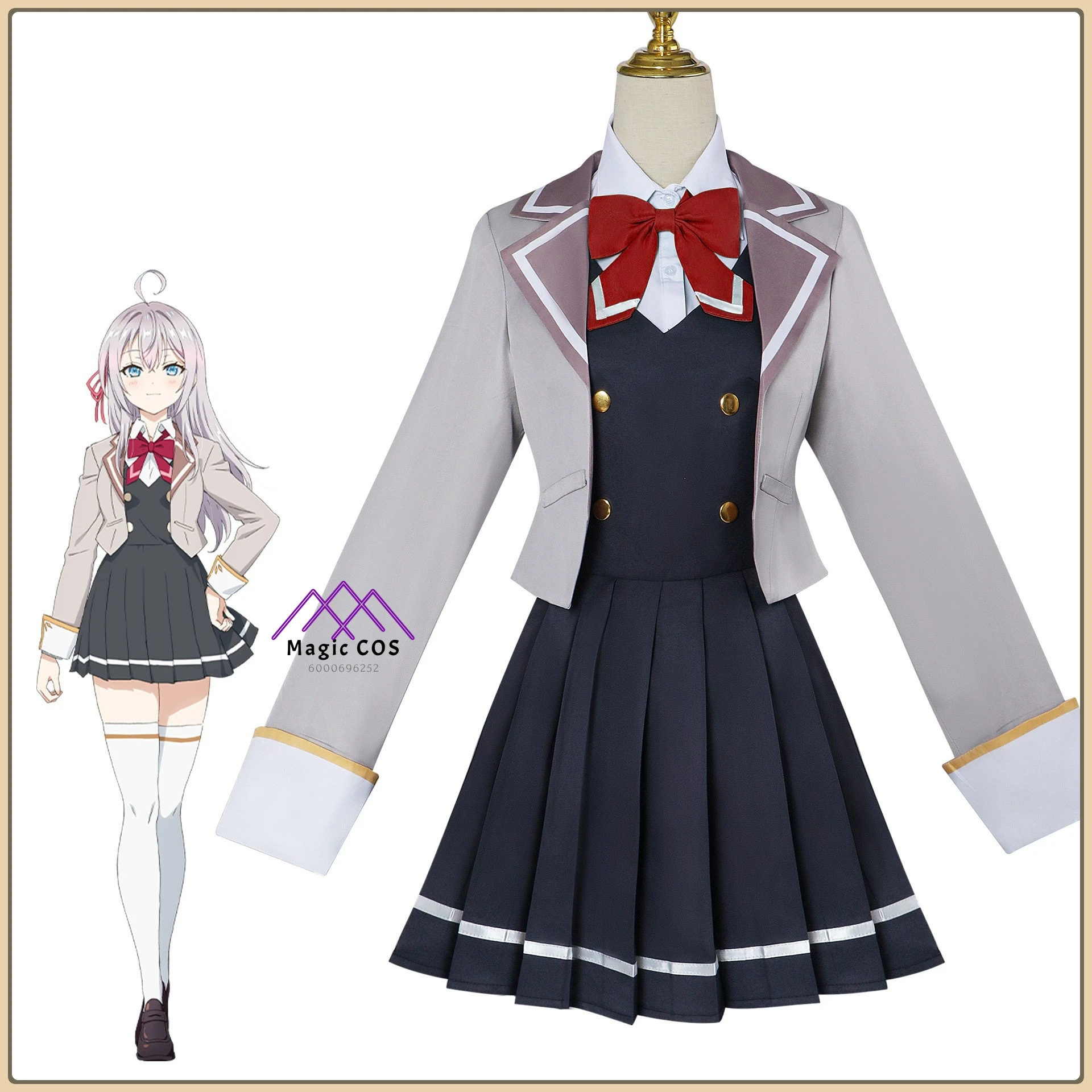 

Commerce Alice Costume Wig + Campus Dress + Bow Tie + Notebook Full Set High Quality Cosplay Clothes for Halloween Party Suit