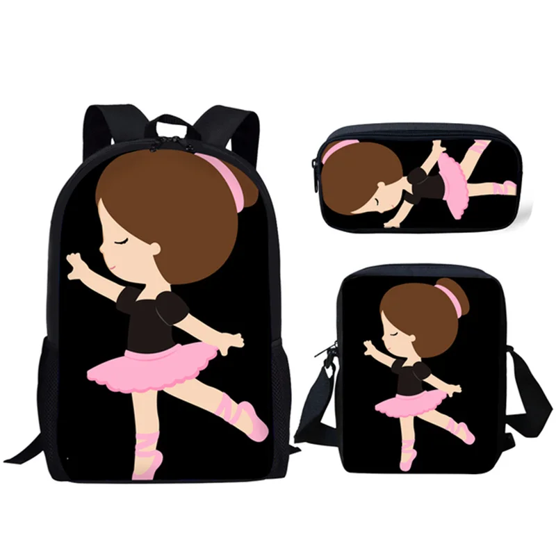 Popular Fashion Ballet Girls 3D Print 3pcs/Set pupil School Bags Laptop Daypack Backpack Inclined shoulder bag Pencil Case