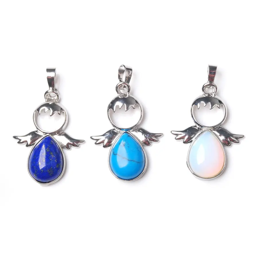 

5PCS Natural Stone Angel Pendant Crystal Inlaid Animal Bead luxury Jewelry Gift BE911