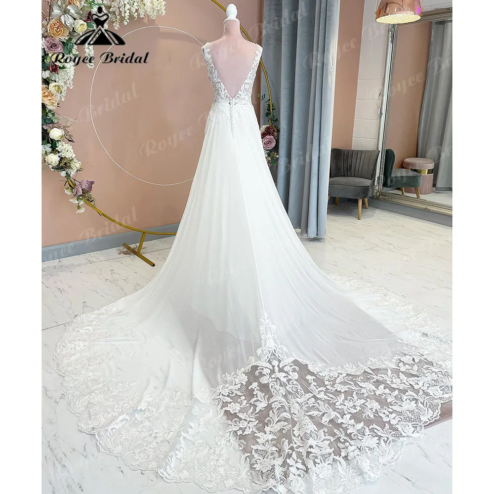 Sexy Lace Chiffon Boho Women Wedding Dress with V Neck 2025 Summer Bridal Beach Wedding Gown Backless abito da sposa Customized 