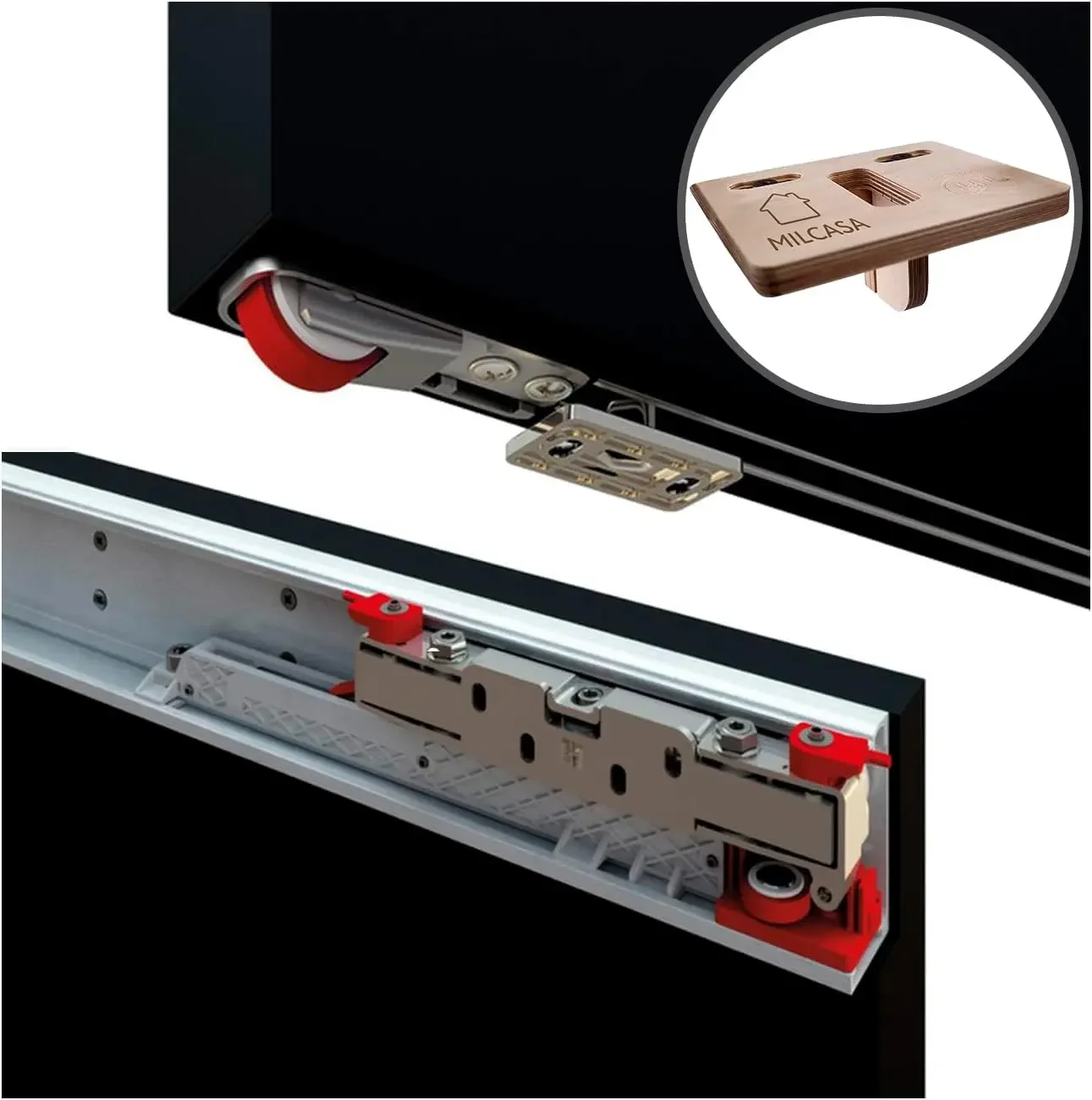 - Pro Grade Sliding Track Kit - Made in Italy Concealed Sliding Barn Door Style Track Hardware