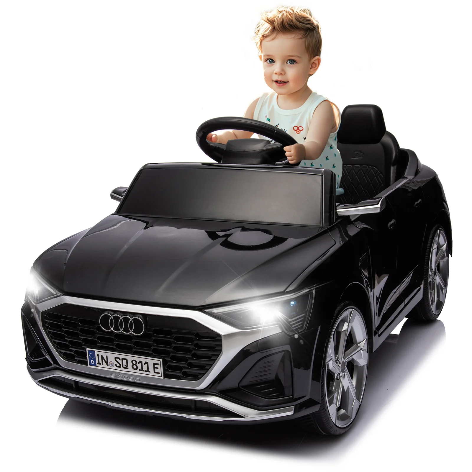 12V kinderrit op auto, gelicentieerde Audi SQ8 elektrische auto voor kinderen met afstandsbediening, dubbele aandrijving, zachte start, muziek, LED-verlichting