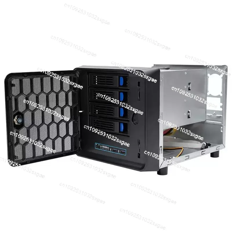 The new 4-slot hard disk NAS chassis supports mini ITX motherboard for home network storage.