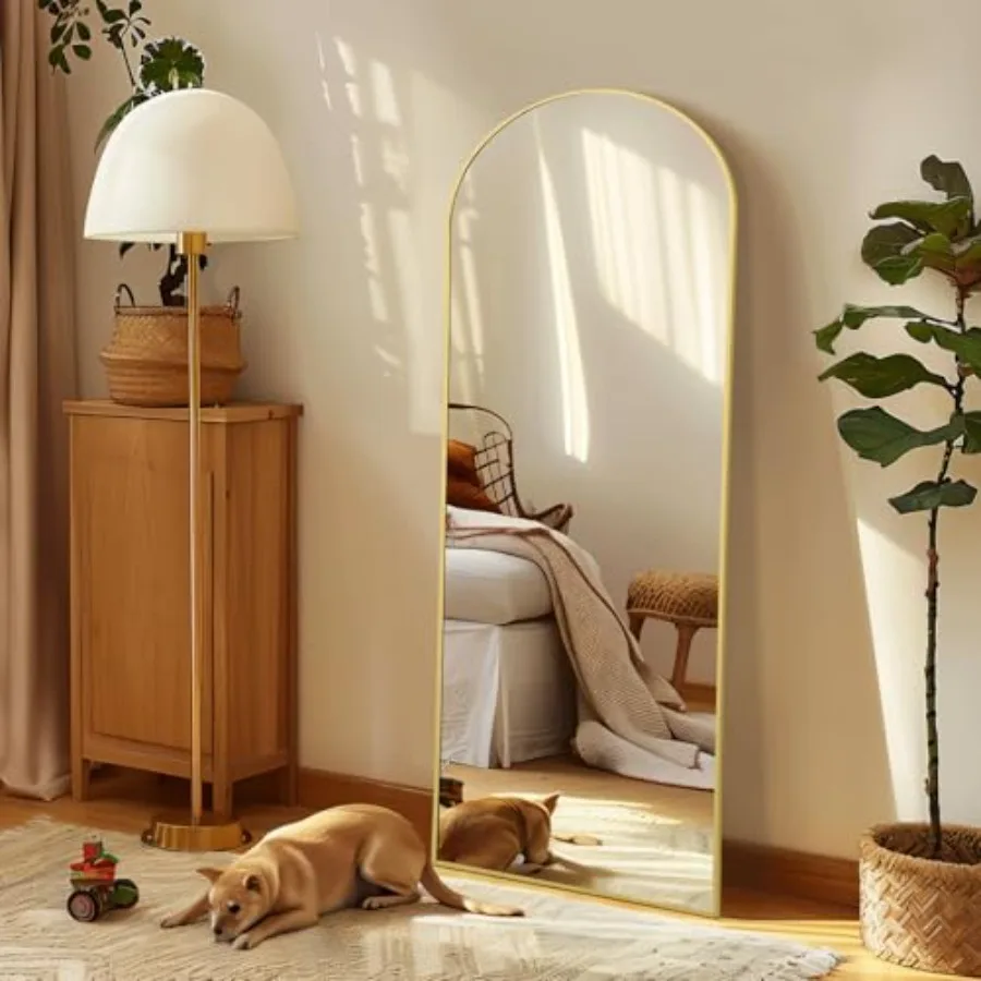 

Floor Mirror Full Length 56"X18" Gold Arch Full Length Body Mirror Wall Mounted with Thin Aluminum Frame Tempered Glass Long St