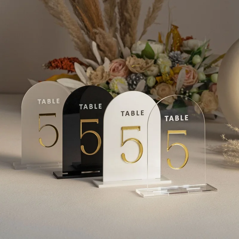 

Frosted Acrylic Table Numbers Black Acrylic Sign Wedding Table Decor Party Signage with 1-20 Gold Numbers White Seat Label