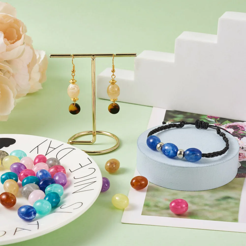 200Pcs/Box Mix 10 Colors Acrylic Beads 10mm Imitation Gemstone Style Barrel Beads bracelet necklace earring DIY jewelry making