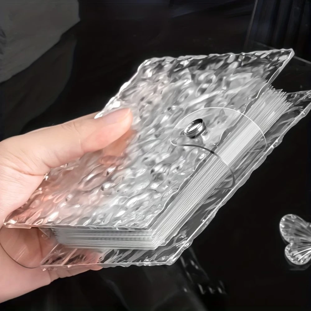 Crystal-Textured Cover Photo Album-3-Ring Loose-Leaf 40 Inner Pages Transparent Pockets for Storage 2.5x3.6 Inch K-pop Star Card