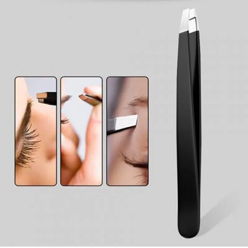 Black Eyebrow Tweezers Stainless Slant Tip Steel Makeup Hair Removal Tool Kit Eyelashes Extension  Double Eyelid  Application