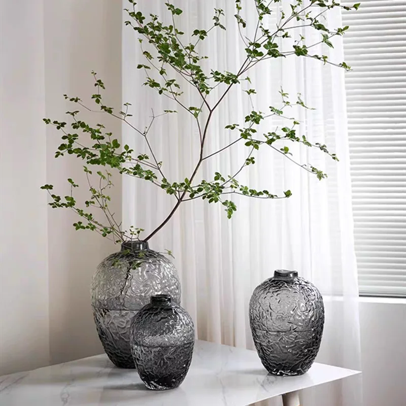 Simple big belly floor hammer pattern hanging bell horse drunk wood gray hydroponic glass vase home decoration flower ornament